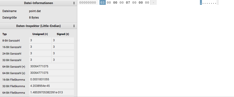 Screenshot of the file point.dat opened in hexed.it.